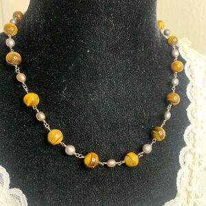 Vintage Tiger eye with freshwater pearl necklace
